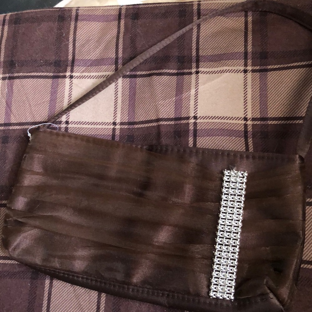 Satin and netting brown small handbag with beaded design.  NWOT Perfect for prom